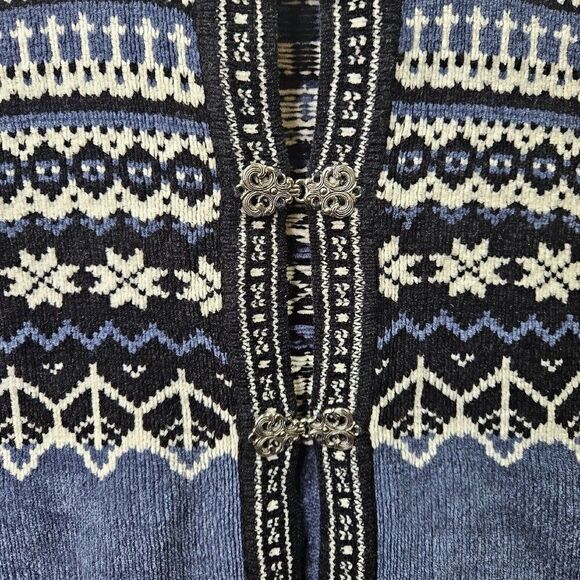 Vtg Croft & Barrow Sweater Womens L Blue Knit Abstract Toggle Button Cardigan - Picture 2 of 7